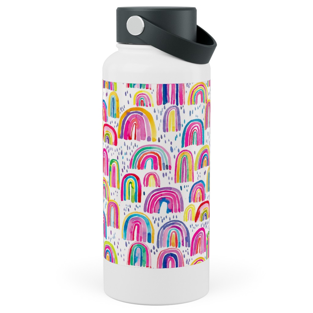 Rainbows Watercolor - Multi Stainless Steel Wide Mouth Water Bottle, 30oz, Wide Mouth, Multicolor