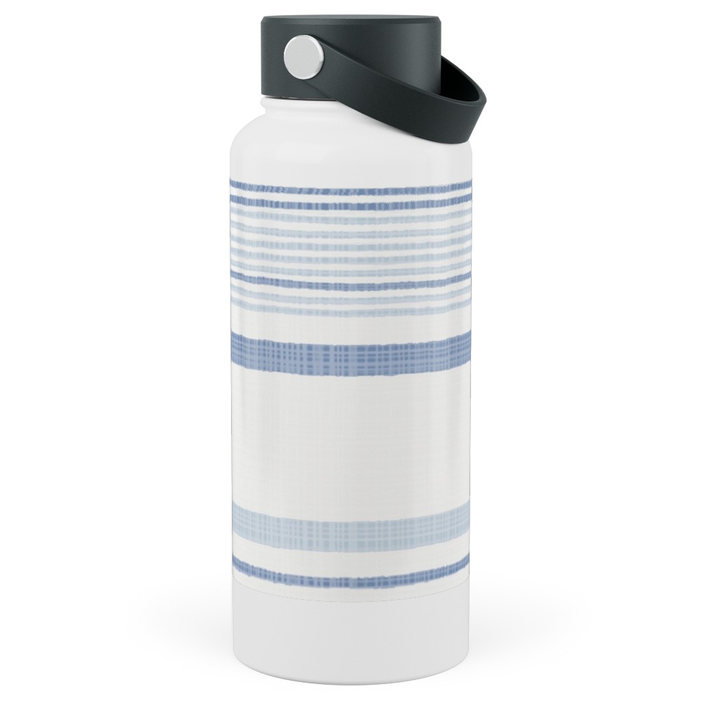Double Anderson Stripe - Blue Stainless Steel Wide Mouth Water Bottle, 30oz, Wide Mouth, Blue