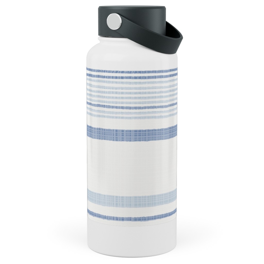 Double Anderson Stripe - Blue Stainless Steel Wide Mouth Water Bottle, 30oz, Wide Mouth, Blue, True Blue