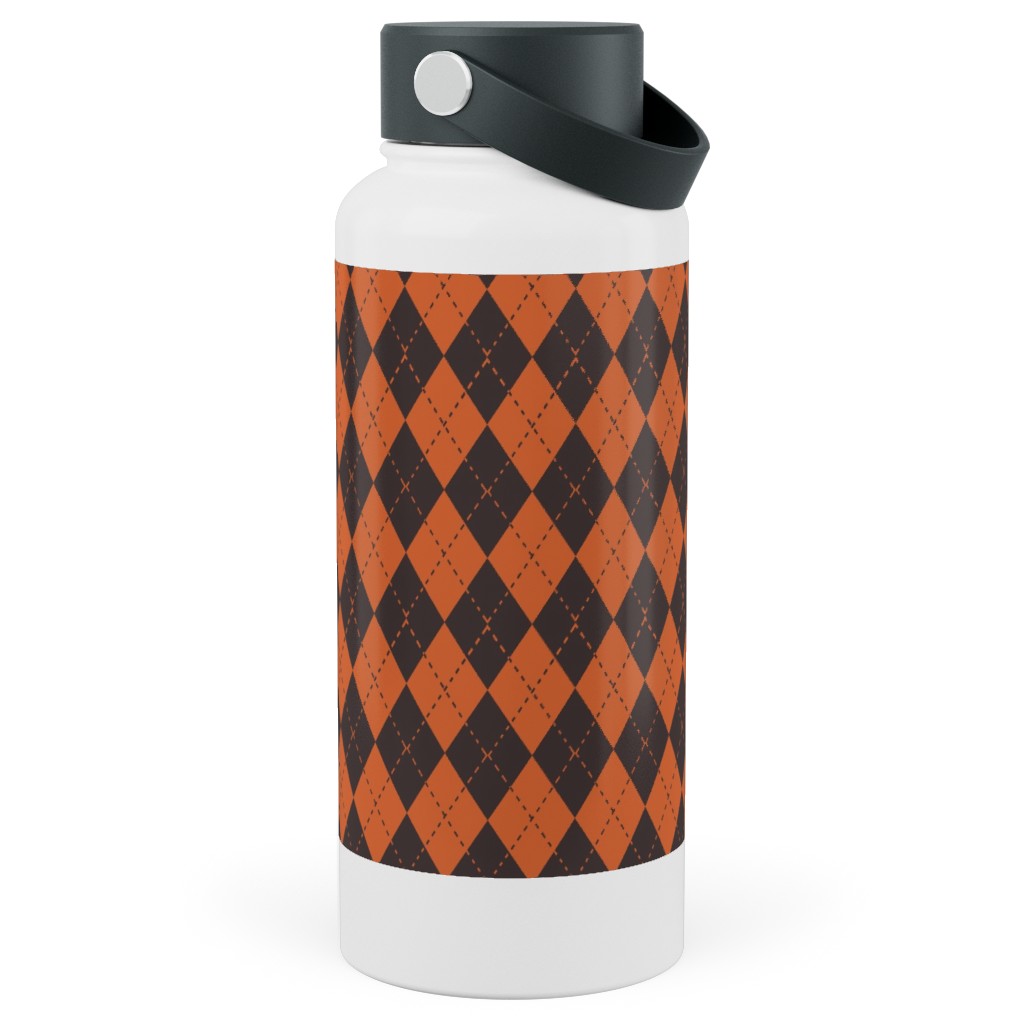 Halloween Argyle - Orange and Black Stainless Steel Wide Mouth Water Bottle, 30oz, Wide Mouth, Orange