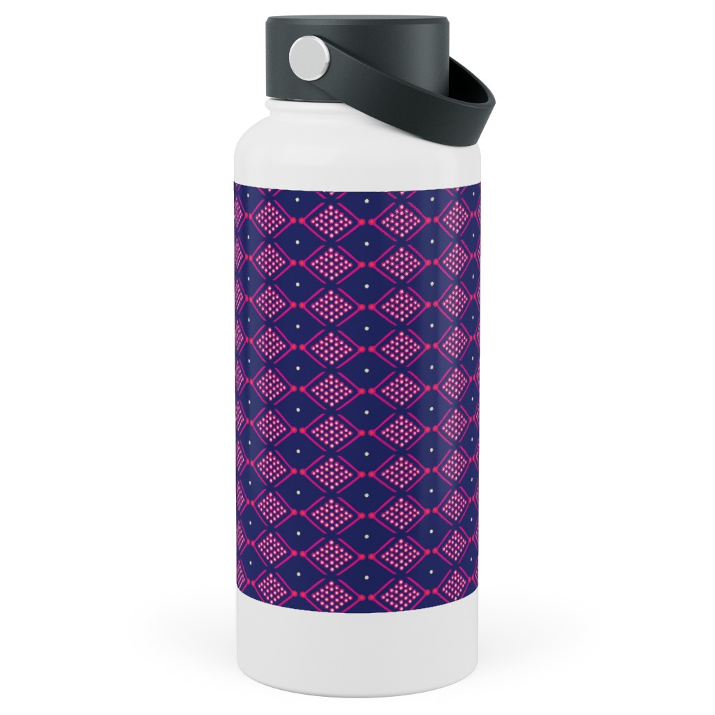 Tribal Geometric - Navy and Purple Stainless Steel Wide Mouth Water Bottle, 30oz, Wide Mouth, Blue