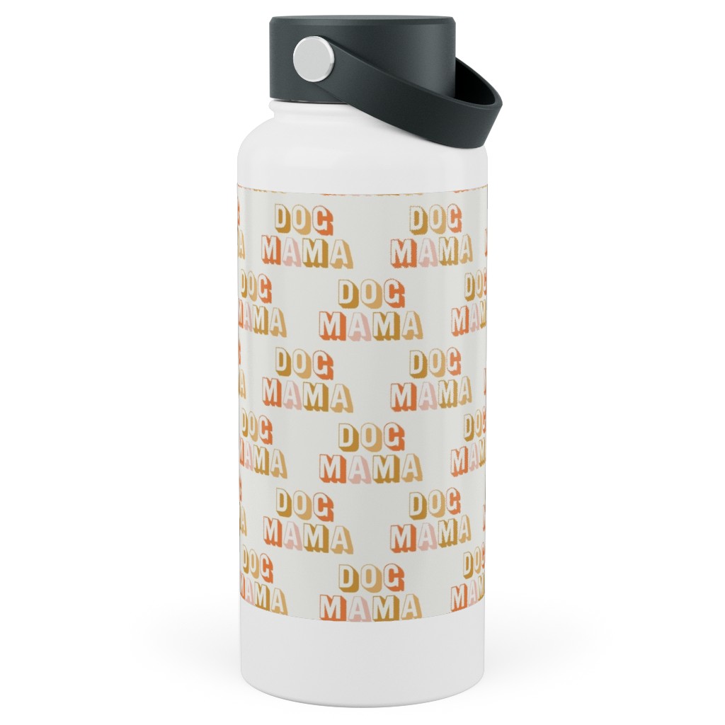 Dog Mama - Retro Vintage Text - Earthy Stainless Steel Wide Mouth Water Bottle, 30oz, Wide Mouth, Beige