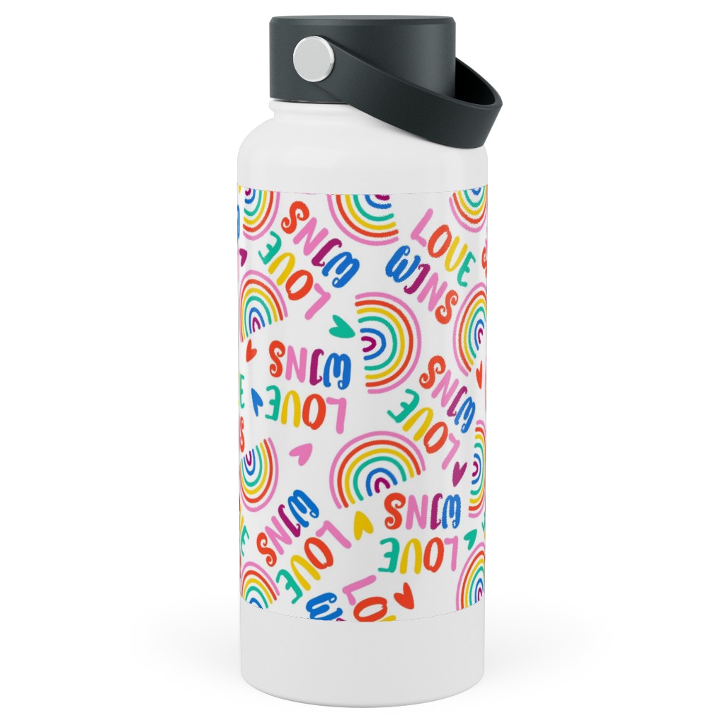 Love Wins - Pride - Brights Stainless Steel Wide Mouth Water Bottle, 30oz, Wide Mouth, Multicolor