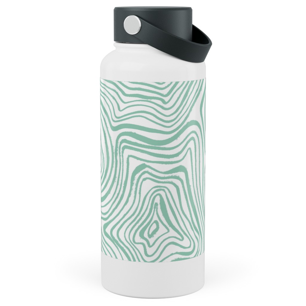 Abstract Wavy Lines - Green Stainless Steel Wide Mouth Water Bottle, 30oz, Wide Mouth, Green