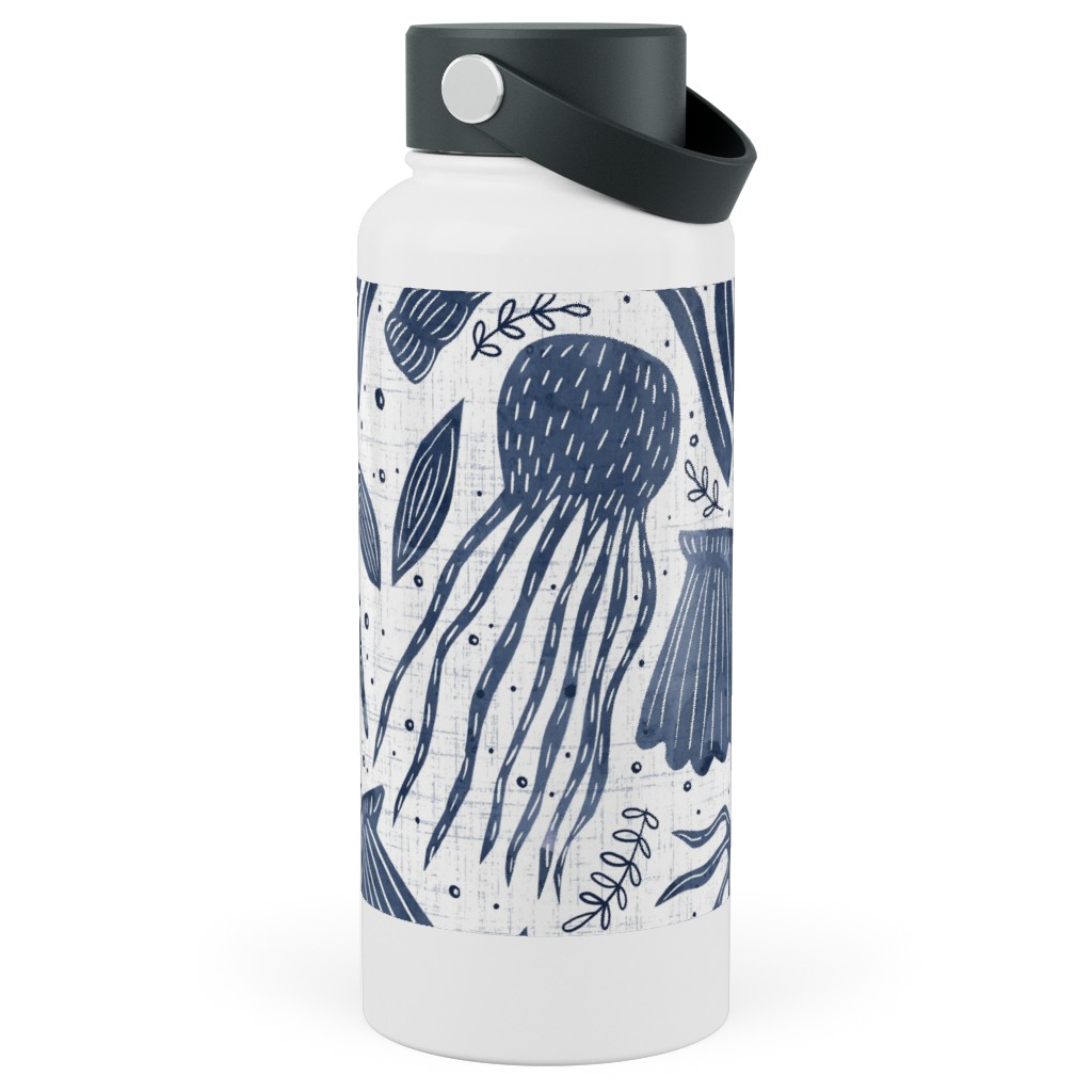 Sea Shells - Navy Stainless Steel Wide Mouth Water Bottle, 30oz, Wide Mouth, Blue, True Blue
