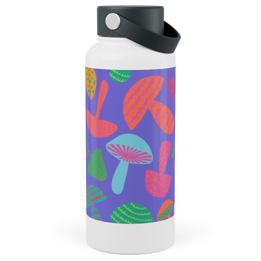Mushroom Tossed - Bold Stainless Steel Wide Mouth Water Bottle, 30oz, Wide Mouth, Purple