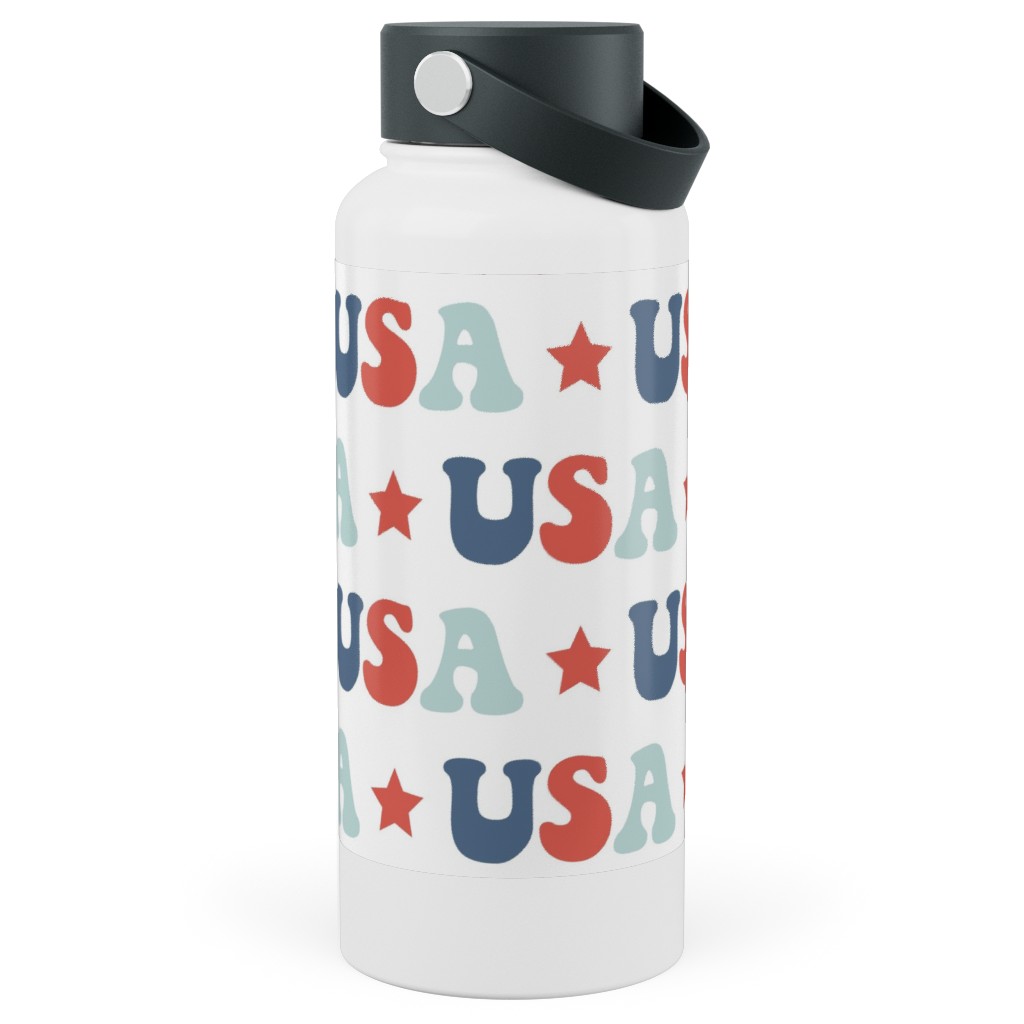 Usa Groovy Vintage - White Stainless Steel Wide Mouth Water Bottle, 30oz, Wide Mouth, Multicolor