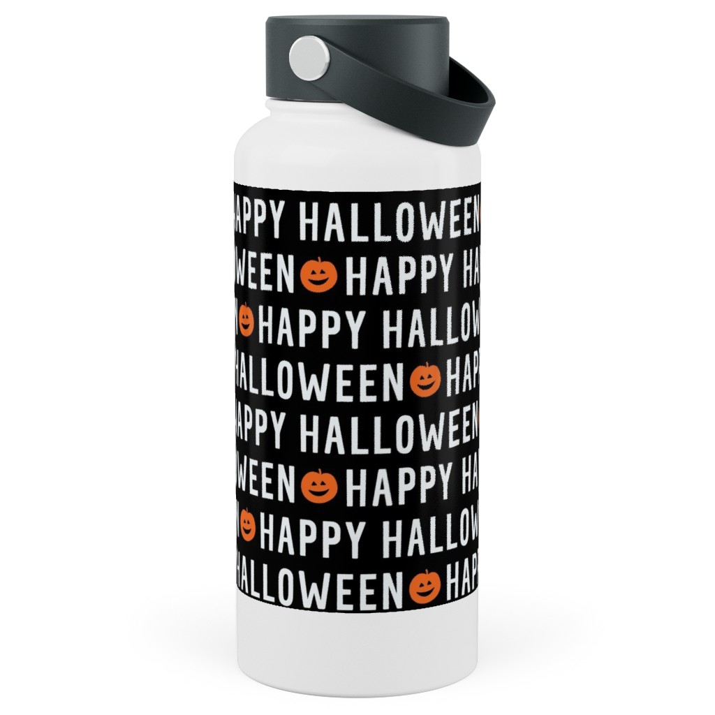 Happy Halloween Black Stainless Steel Wide Mouth Water Bottle, 30oz, Wide Mouth, Black, Black