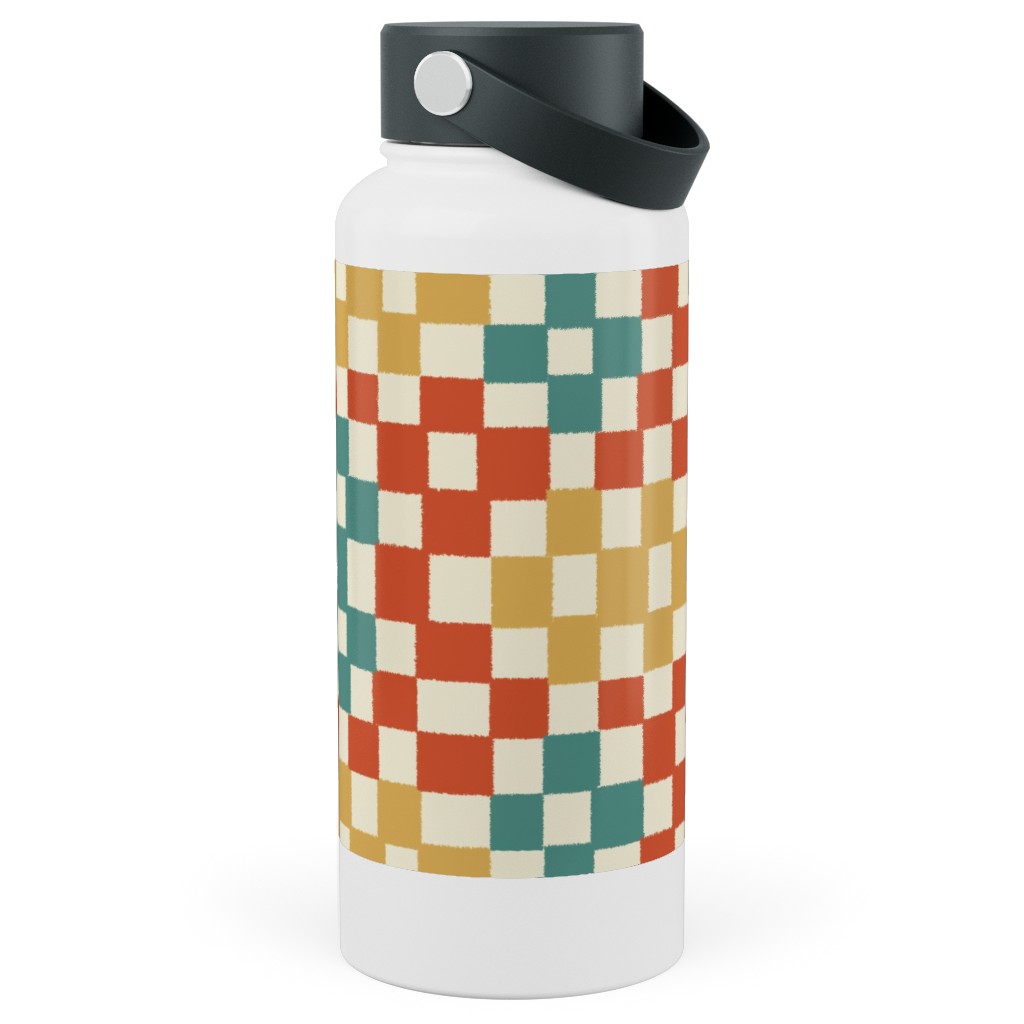 Wonky Checkerboard - Multi Stainless Steel Wide Mouth Water Bottle, 30oz, Wide Mouth, Multicolor