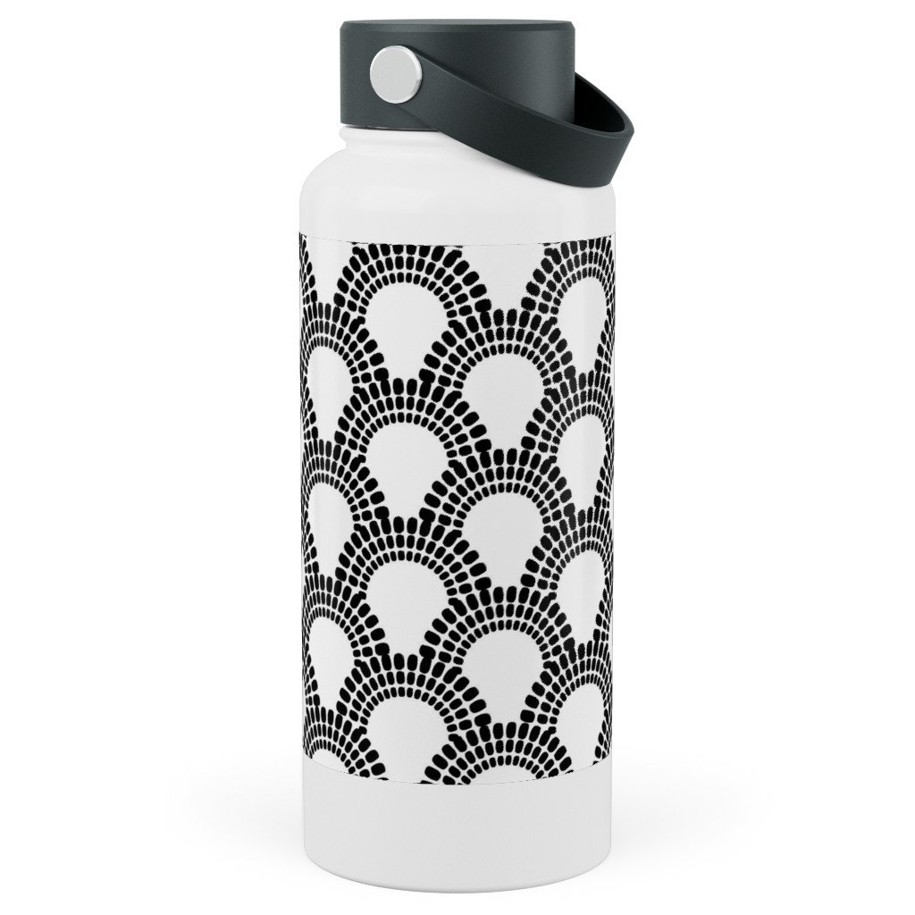 Scallops - Black and White Stainless Steel Wide Mouth Water Bottle, 30oz, Wide Mouth, Black, Black