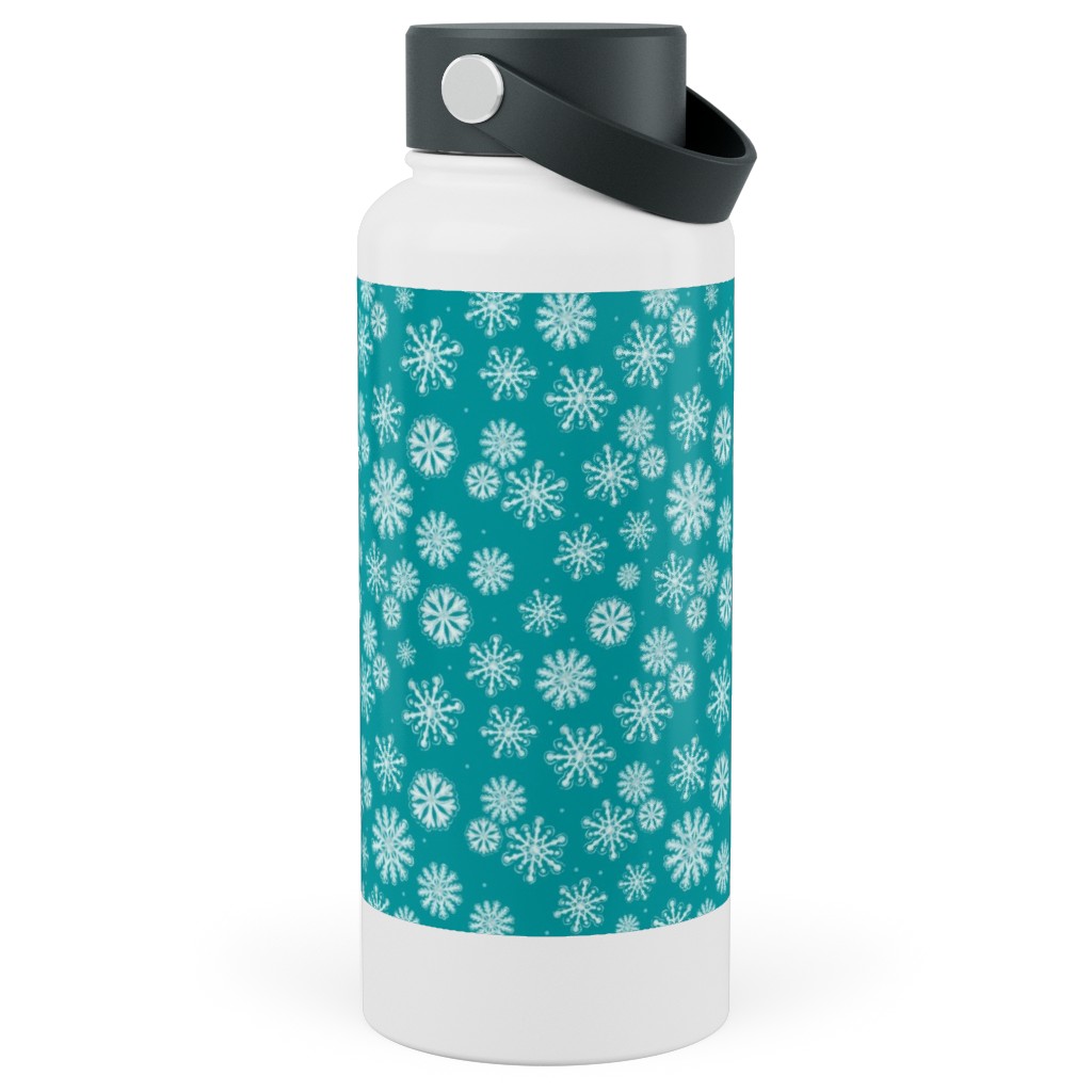 Let It Snow Snowflakes - Blue Stainless Steel Wide Mouth Water Bottle, 30oz, Wide Mouth, Blue