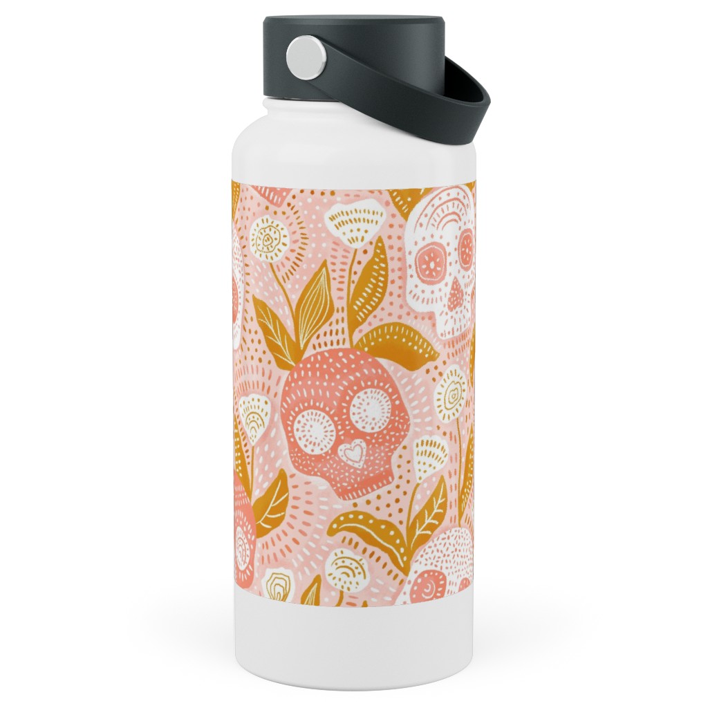 Pastel Halloween Skulls - Pink Stainless Steel Wide Mouth Water Bottle, 30oz, Wide Mouth, Pink
