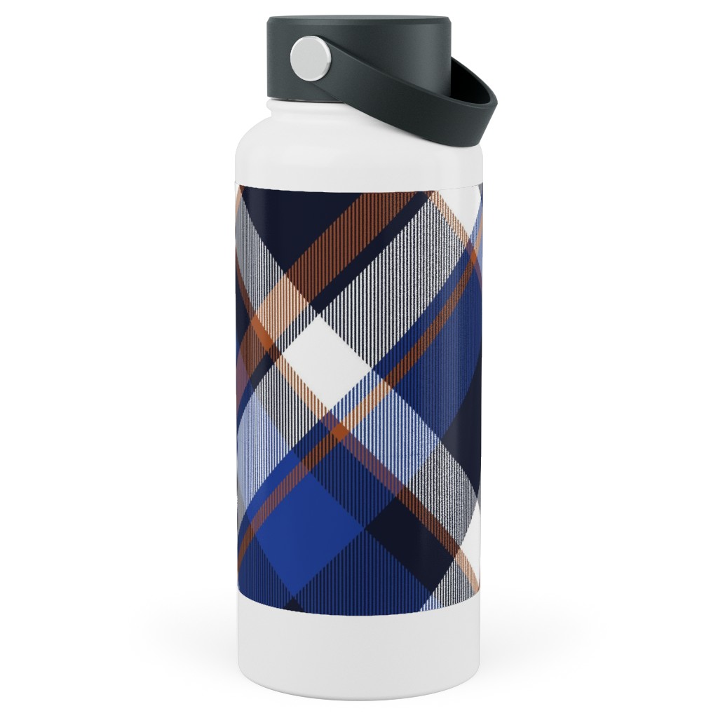 Cora's Plaid - Blue Stainless Steel Wide Mouth Water Bottle, 30oz, Wide Mouth, Blue