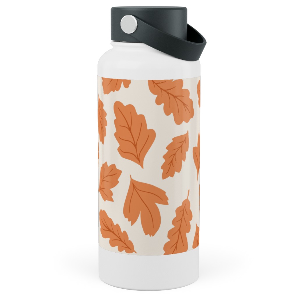 Autumn Leaves - Orange on Cream Stainless Steel Wide Mouth Water Bottle, 30oz, Wide Mouth, Orange, Orange