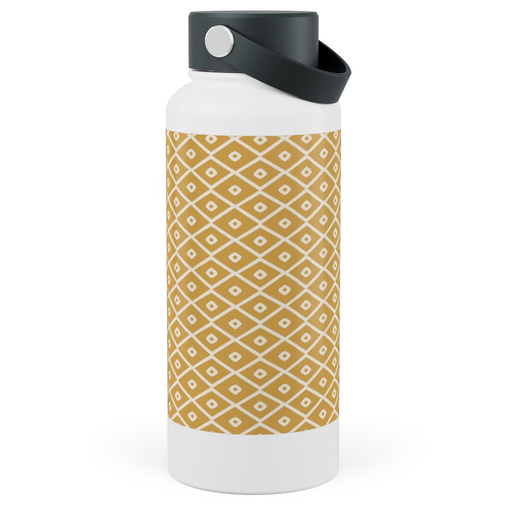 Pinecone Geo - Golden Stainless Steel Wide Mouth Water Bottle, 30oz, Wide Mouth, Yellow