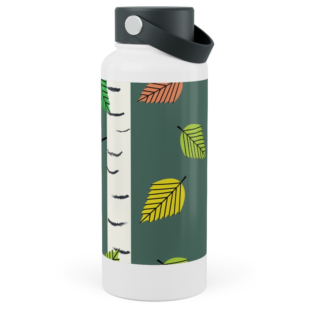 Autumn Birch Forest Stainless Steel Wide Mouth Water Bottle, 30oz, Wide Mouth, Green, Classic Green