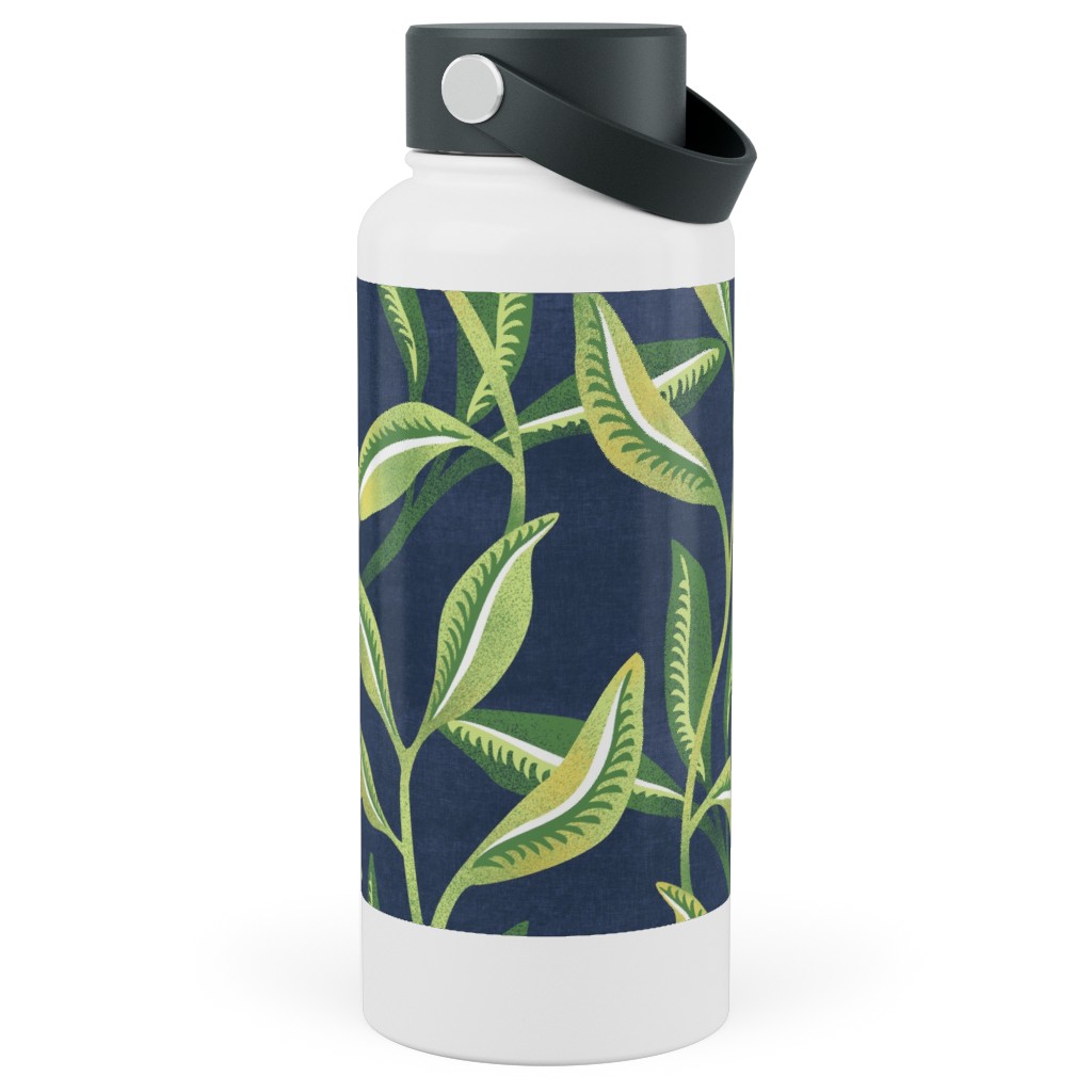 Green Leafy Vines - Blue and Green Stainless Steel Wide Mouth Water Bottle, 30oz, Wide Mouth, Green, Classic Green