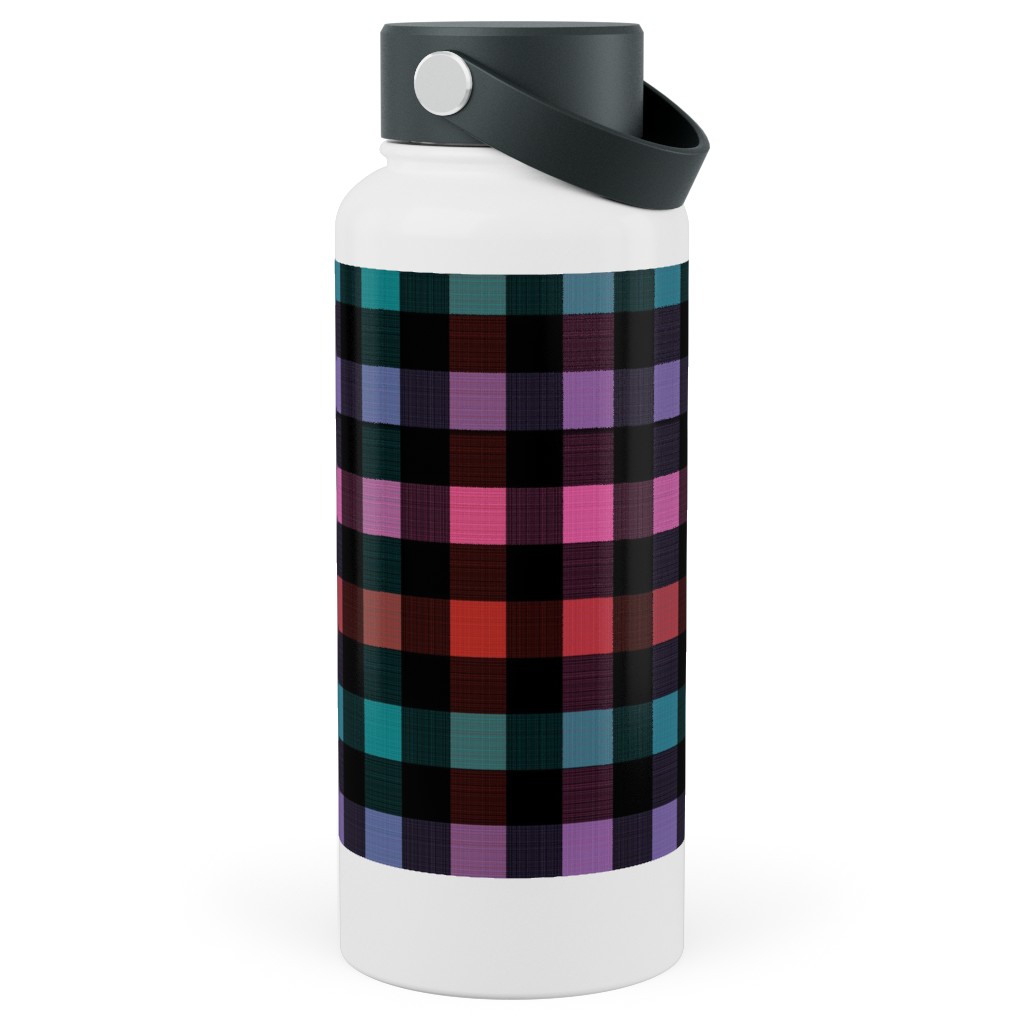 Picnic Plaid Stainless Steel Wide Mouth Water Bottle, 30oz, Wide Mouth, Multicolor, Charcoal
