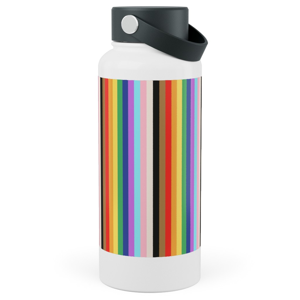 Lgbtq Stripes - Rainbow Pride Flag - Vertical Stainless Steel Wide Mouth Water Bottle, 30oz, Wide Mouth, Multicolor
