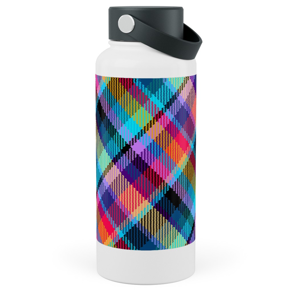 Madras Plaid - Tropical Night Stainless Steel Wide Mouth Water Bottle, 30oz, Wide Mouth, Multicolor