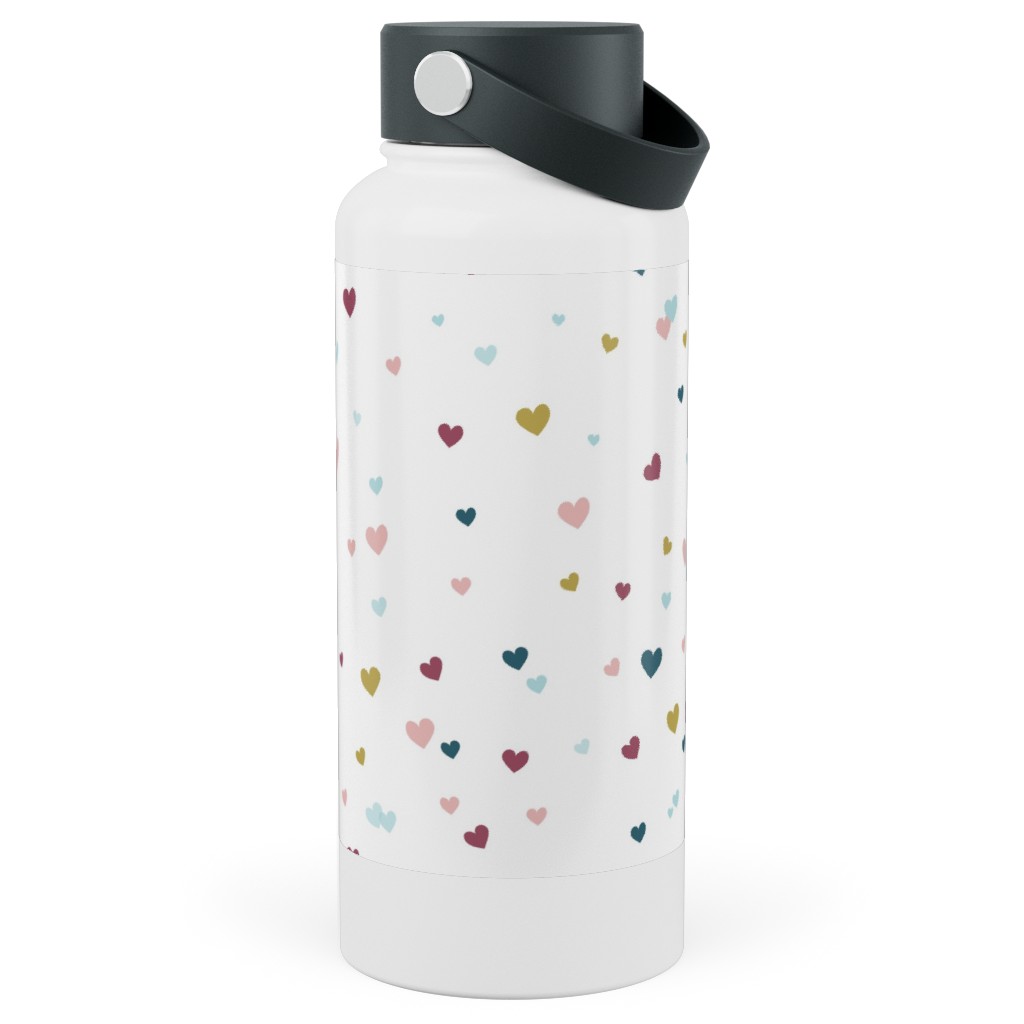 Confetti Hearts - White and Multi Stainless Steel Wide Mouth Water Bottle, 30oz, Wide Mouth, Multicolor