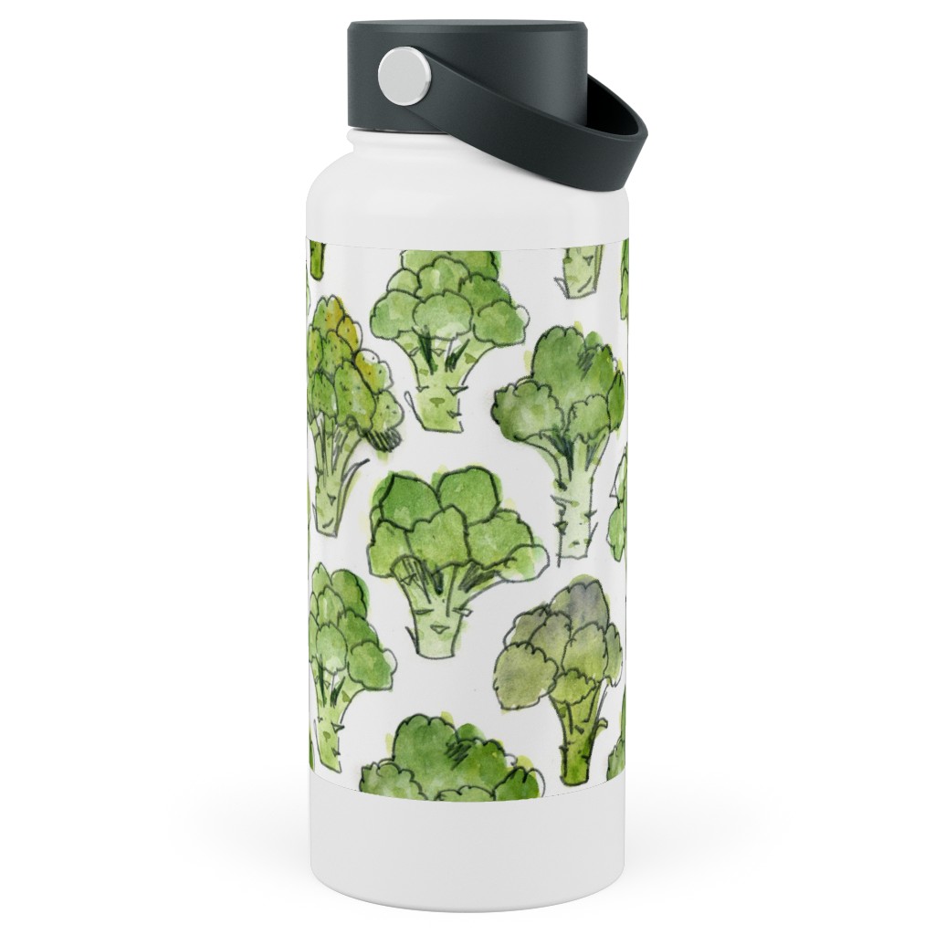 Broccoli - Green Stainless Steel Wide Mouth Water Bottle, 30oz, Wide Mouth, Green