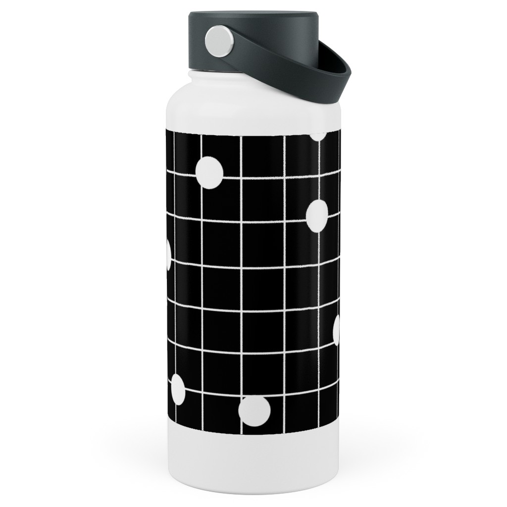 Dot Line - Black and White Stainless Steel Wide Mouth Water Bottle, 30oz, Wide Mouth, Black