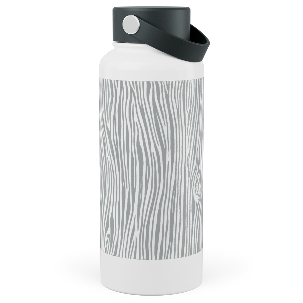 Woodgrain - Gray Stainless Steel Wide Mouth Water Bottle, 30oz, Wide Mouth, Gray