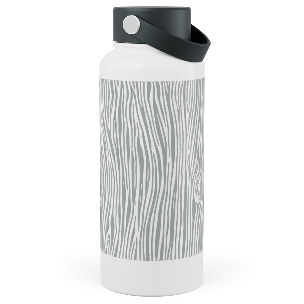 Woodgrain - Gray Stainless Steel Wide Mouth Water Bottle, 30oz, Wide Mouth, Gray, Gray
