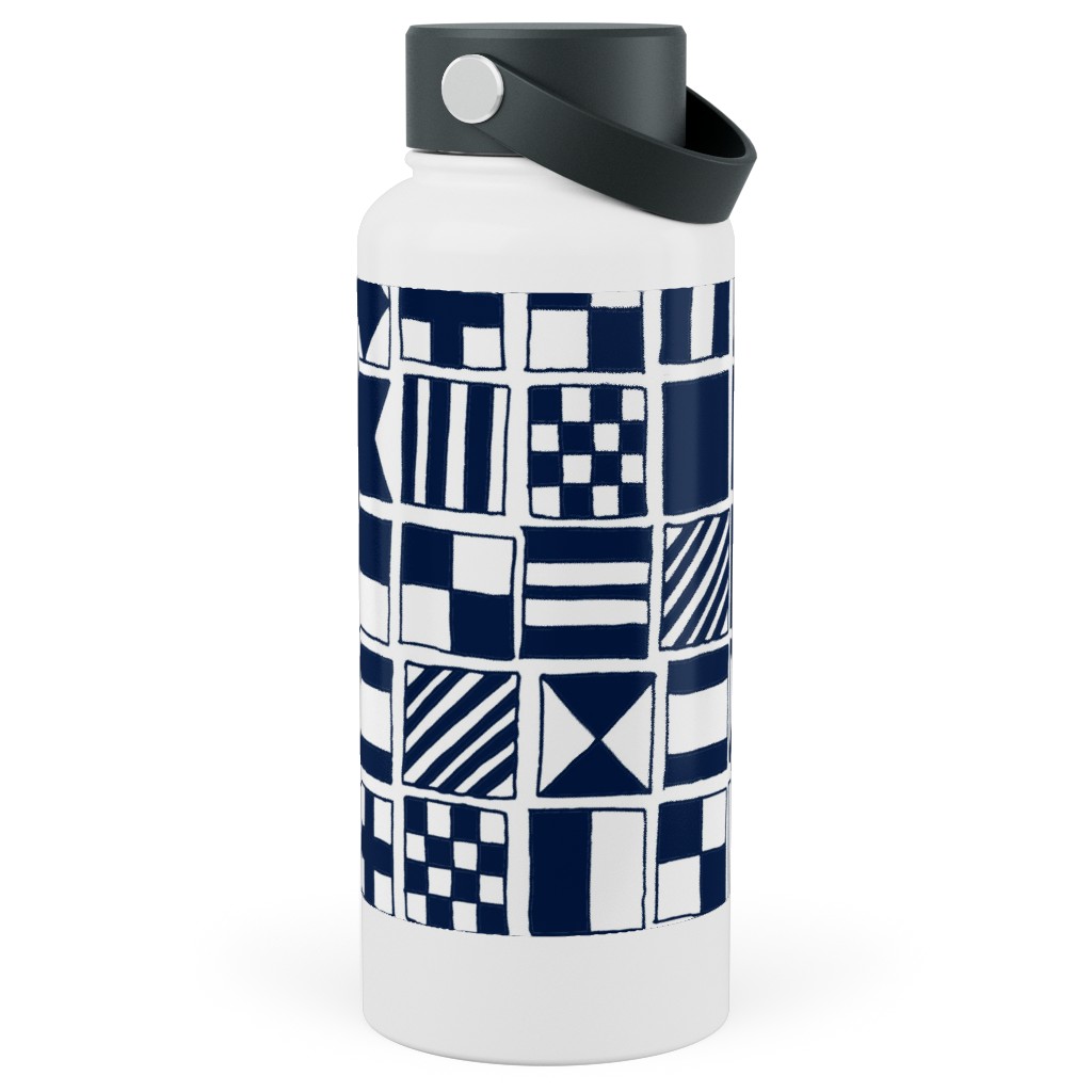 Sailing Flags - Navy Blue Stainless Steel Wide Mouth Water Bottle, 30oz, Wide Mouth, Blue, True Blue