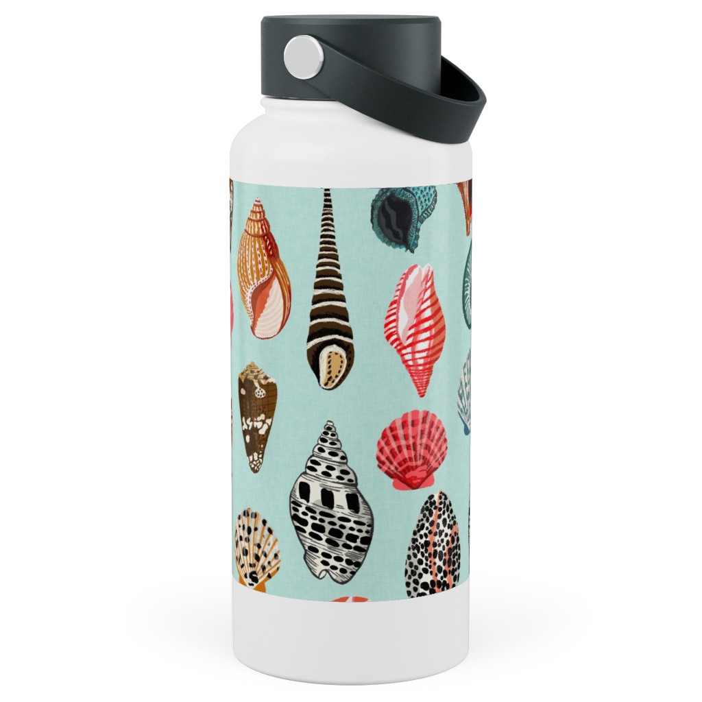 Seashells Beach Summer - Mint Stainless Steel Wide Mouth Water Bottle, 30oz, Wide Mouth, Multicolor