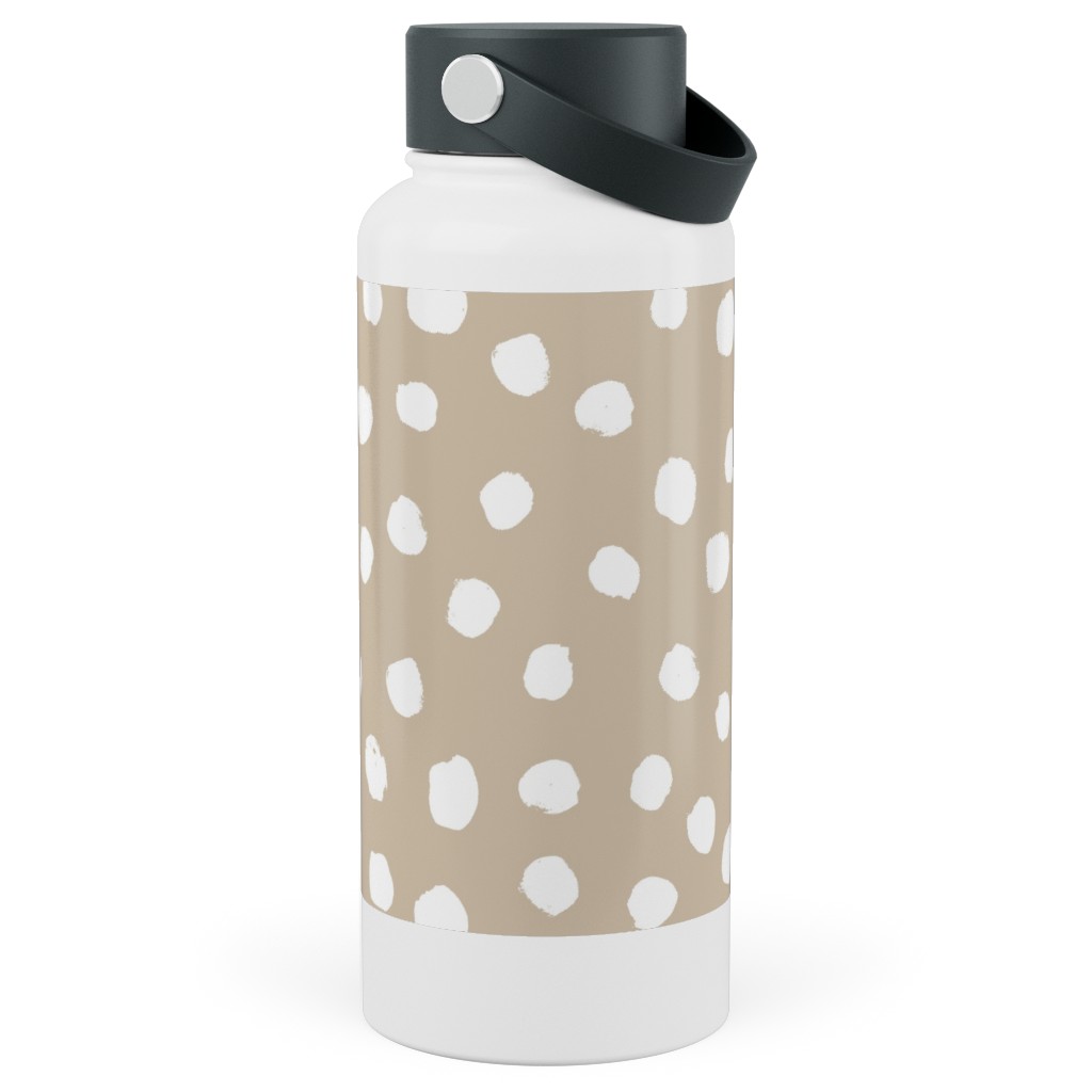 Soft Painted Dots Stainless Steel Wide Mouth Water Bottle, 30oz, Wide Mouth, Beige, Alpaca