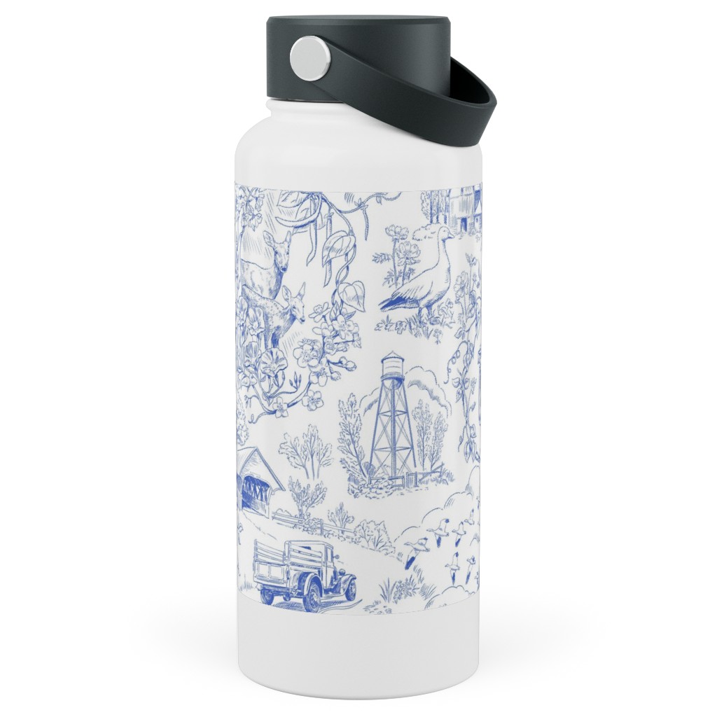 Country Living Toile - Blue Stainless Steel Wide Mouth Water Bottle, 30oz, Wide Mouth, Blue
