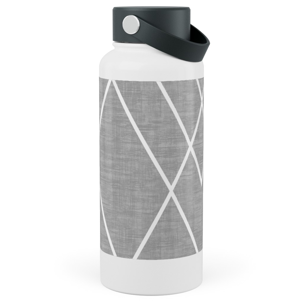 Geometric Grid - Gray Stainless Steel Wide Mouth Water Bottle, 30oz, Wide Mouth, Gray