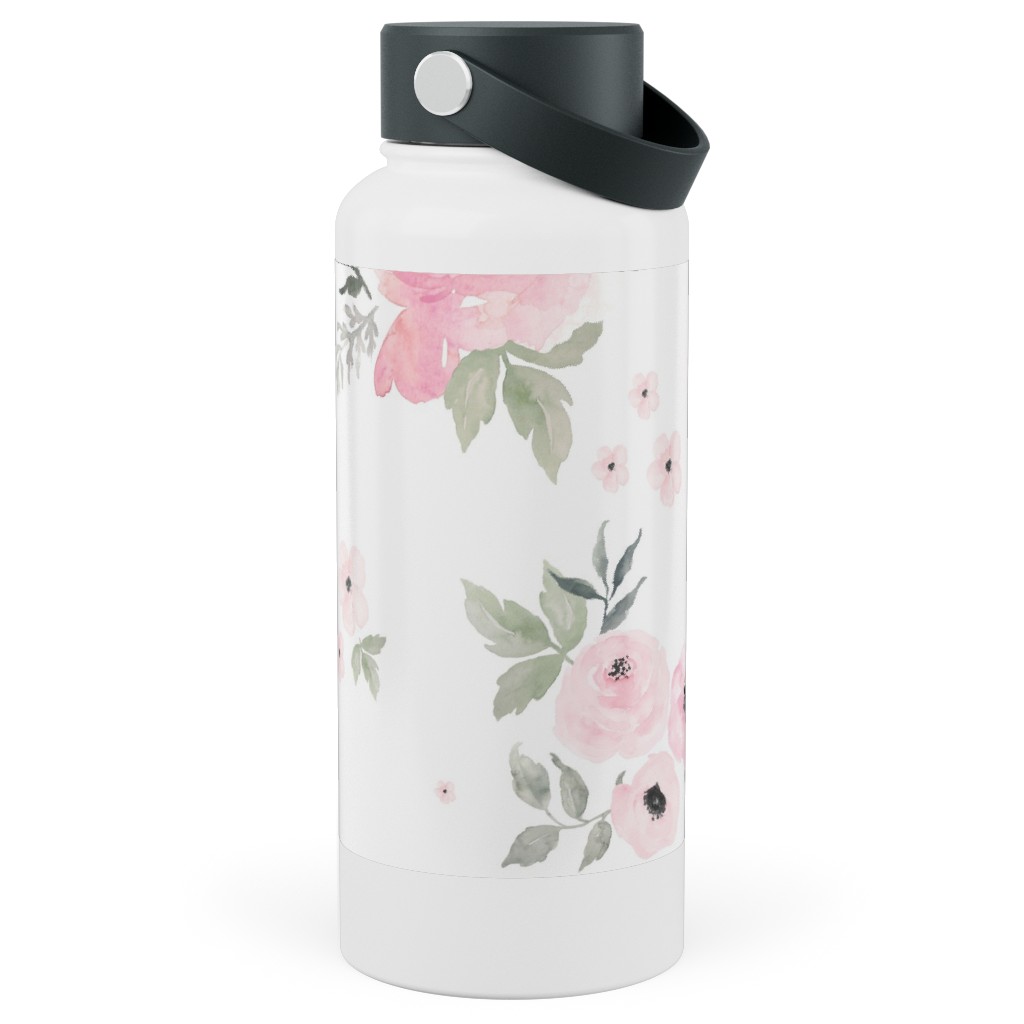 Sweet Blush Roses - Pink Stainless Steel Wide Mouth Water Bottle, 30oz, Wide Mouth, Pink