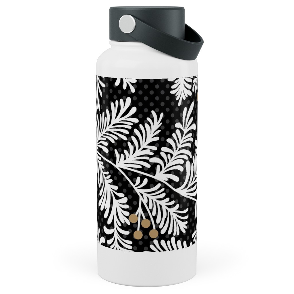 Winter Branches Stainless Steel Wide Mouth Water Bottle, 30oz, Wide Mouth, Black, Charcoal