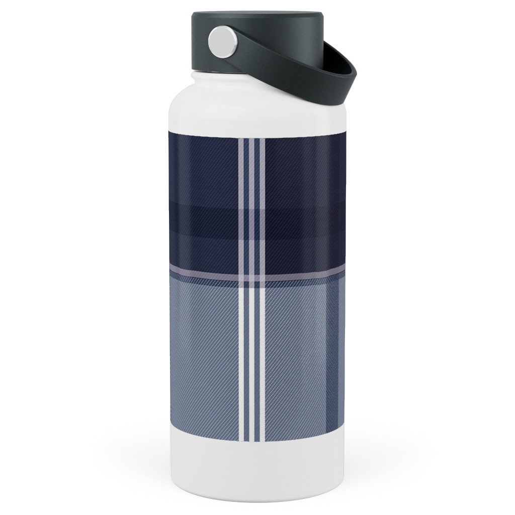 Navy Blue Plaid Stainless Steel Wide Mouth Water Bottle, 30oz, Wide Mouth, Blue