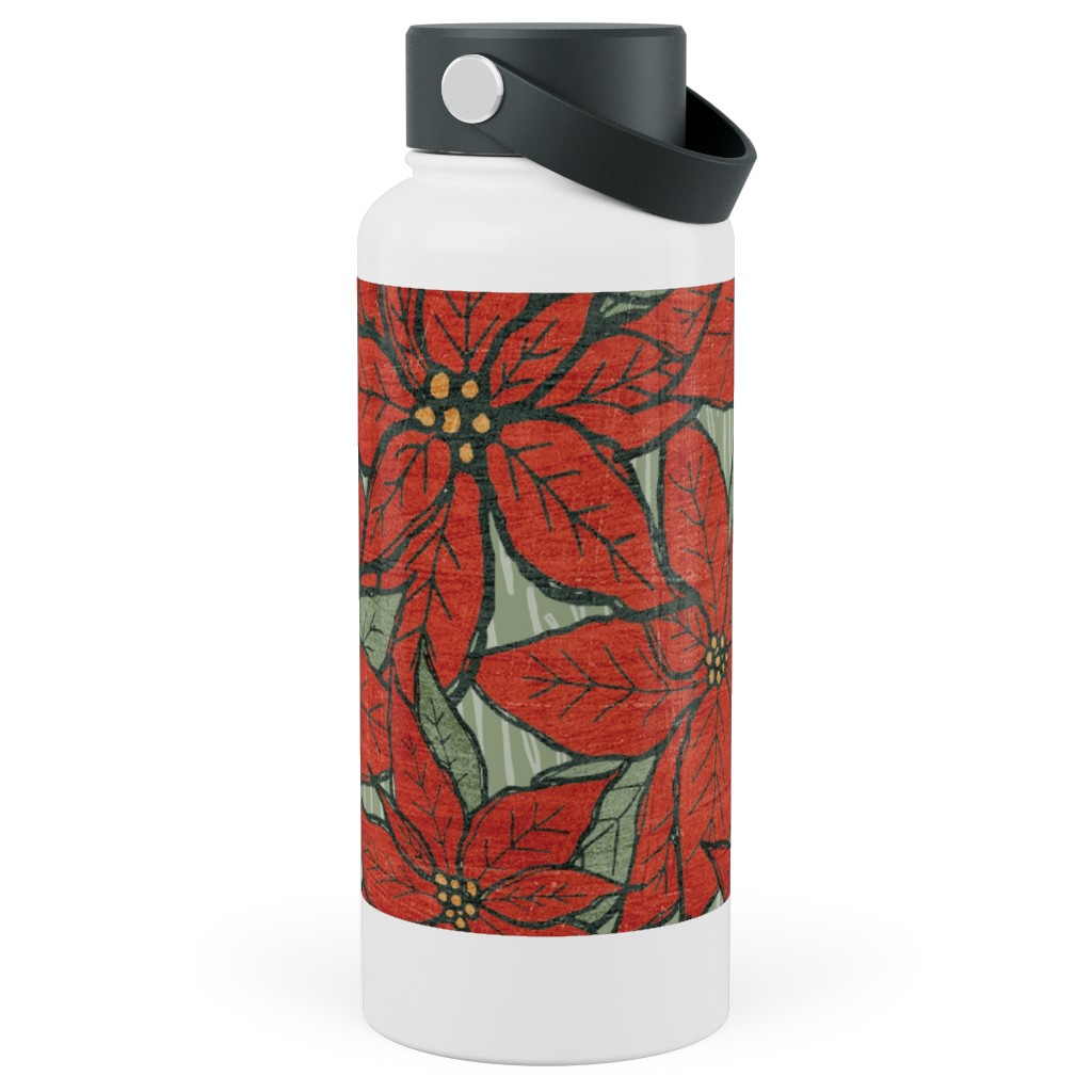 Wild Poinsettias Stainless Steel Wide Mouth Water Bottle, 30oz, Wide Mouth, Red, Red