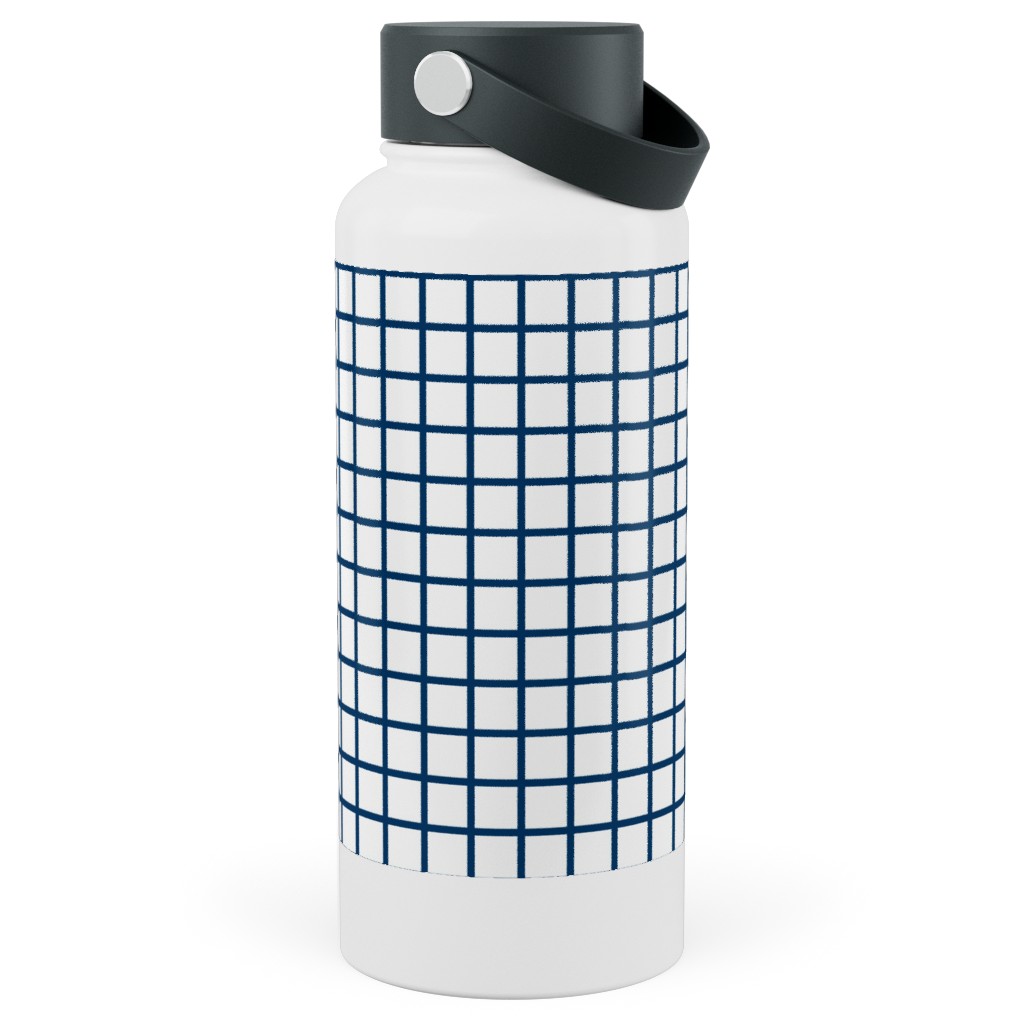 Grid - Navy and White Stainless Steel Wide Mouth Water Bottle, 30oz, Wide Mouth, Blue, True Blue