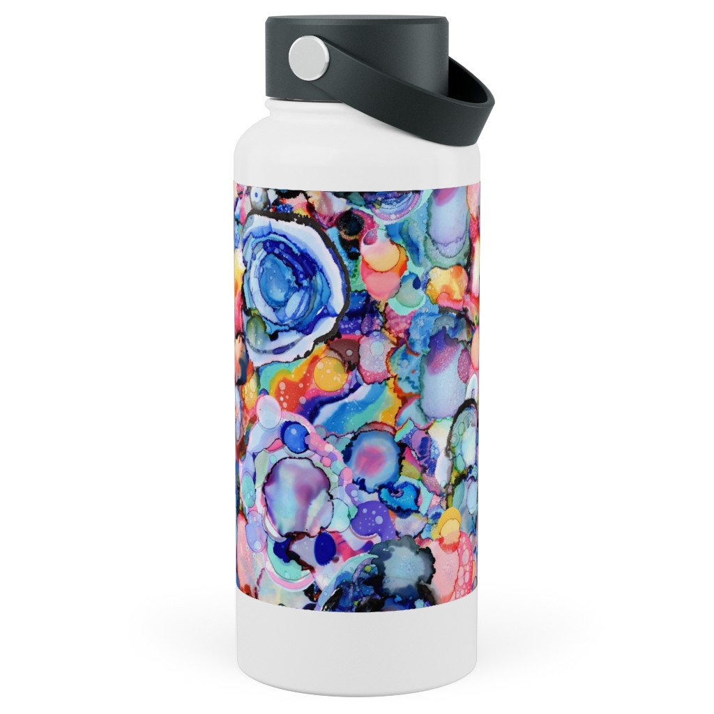 Rainbow Ink Abstract - Multi Stainless Steel Wide Mouth Water Bottle, 30oz, Wide Mouth, Multicolor