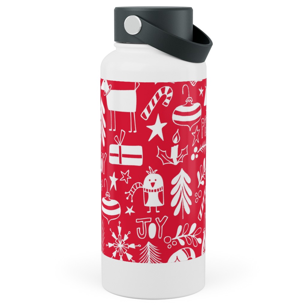 Peace & Joy Christmas - Red Stainless Steel Wide Mouth Water Bottle, 30oz, Wide Mouth, Red, Red