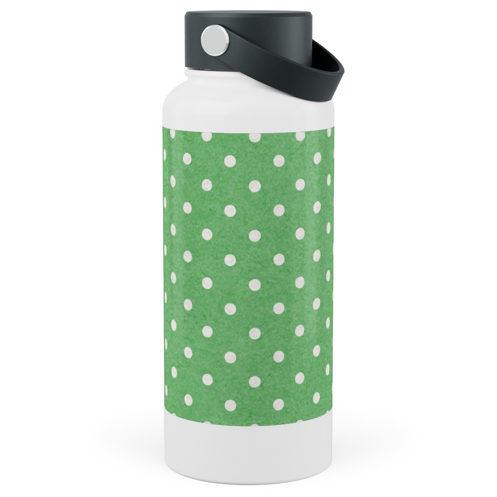 Mottled Xmas Polkadots - Green Stainless Steel Wide Mouth Water Bottle, 30oz, Wide Mouth, Green, Classic Green