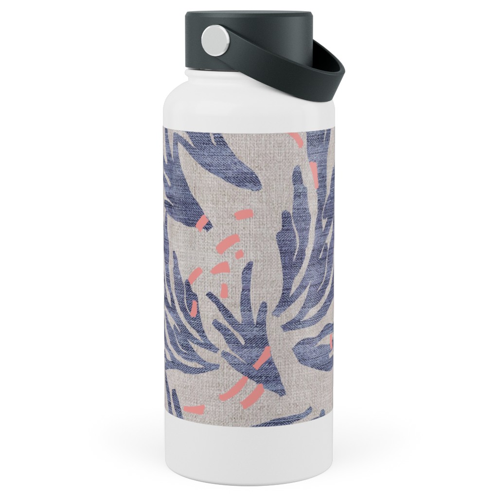 French Linen Anemone Stainless Steel Wide Mouth Water Bottle, 30oz, Wide Mouth, Blue