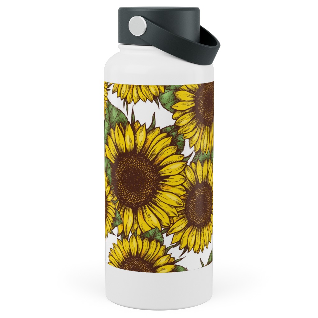 Sunflowers Stainless Steel Wide Mouth Water Bottle, 30oz, Wide Mouth, Yellow