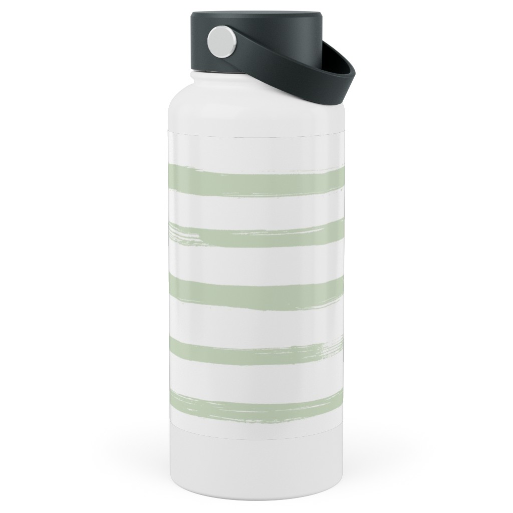 Sage and White Stripes Stainless Steel Wide Mouth Water Bottle, 30oz, Wide Mouth, Green, Classic Green