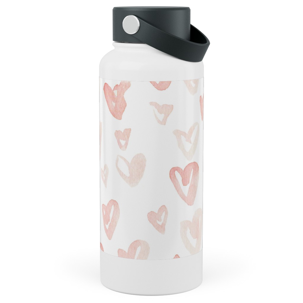 Pale Pink Hearts - Pink Stainless Steel Wide Mouth Water Bottle, 30oz, Wide Mouth, Pink, Bright Pink