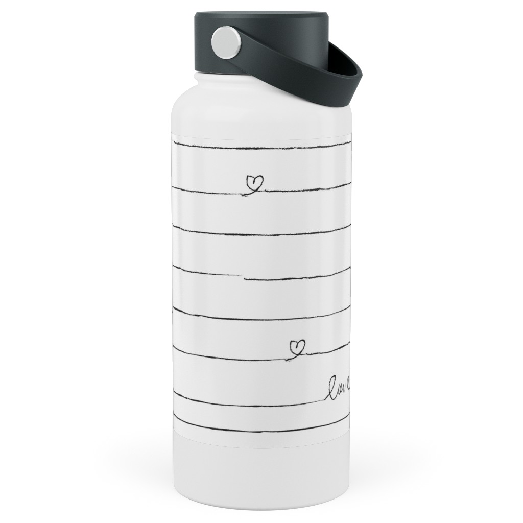 Love Note - Stripes - Black and White Stainless Steel Wide Mouth Water Bottle, 30oz, Wide Mouth, White, White