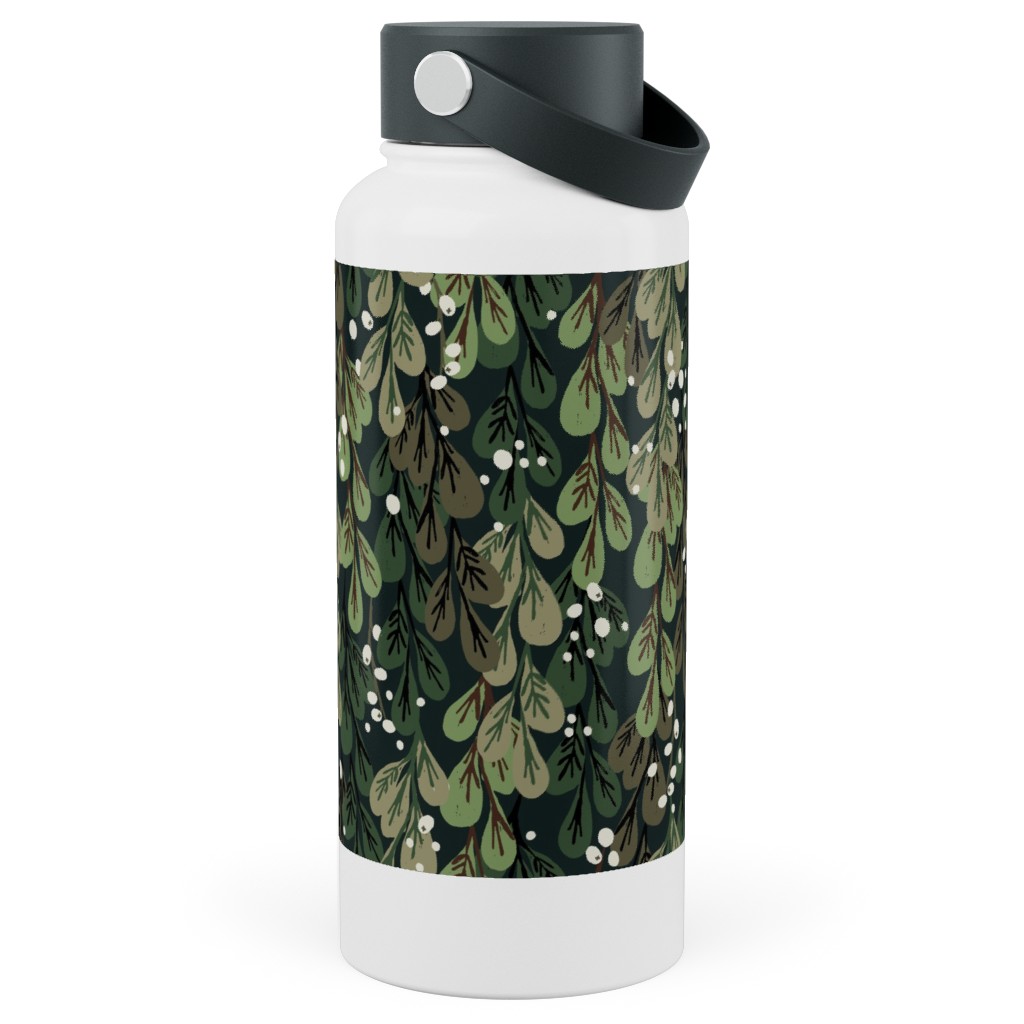 Mistletoe - Green Stainless Steel Wide Mouth Water Bottle, 30oz, Wide Mouth, Green, Classic Green