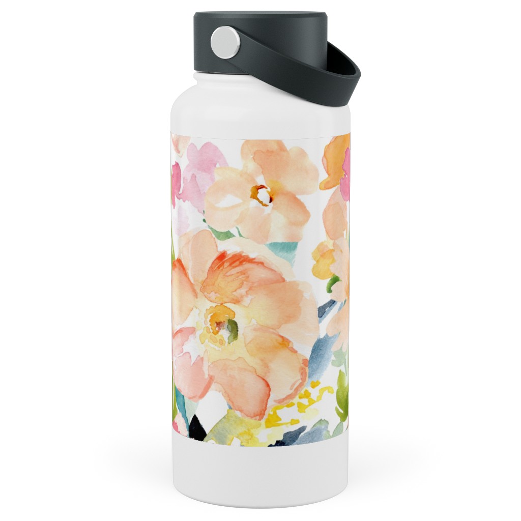 Floral Love Print Stainless Steel Wide Mouth Water Bottle, 30oz, Wide Mouth, Multicolor