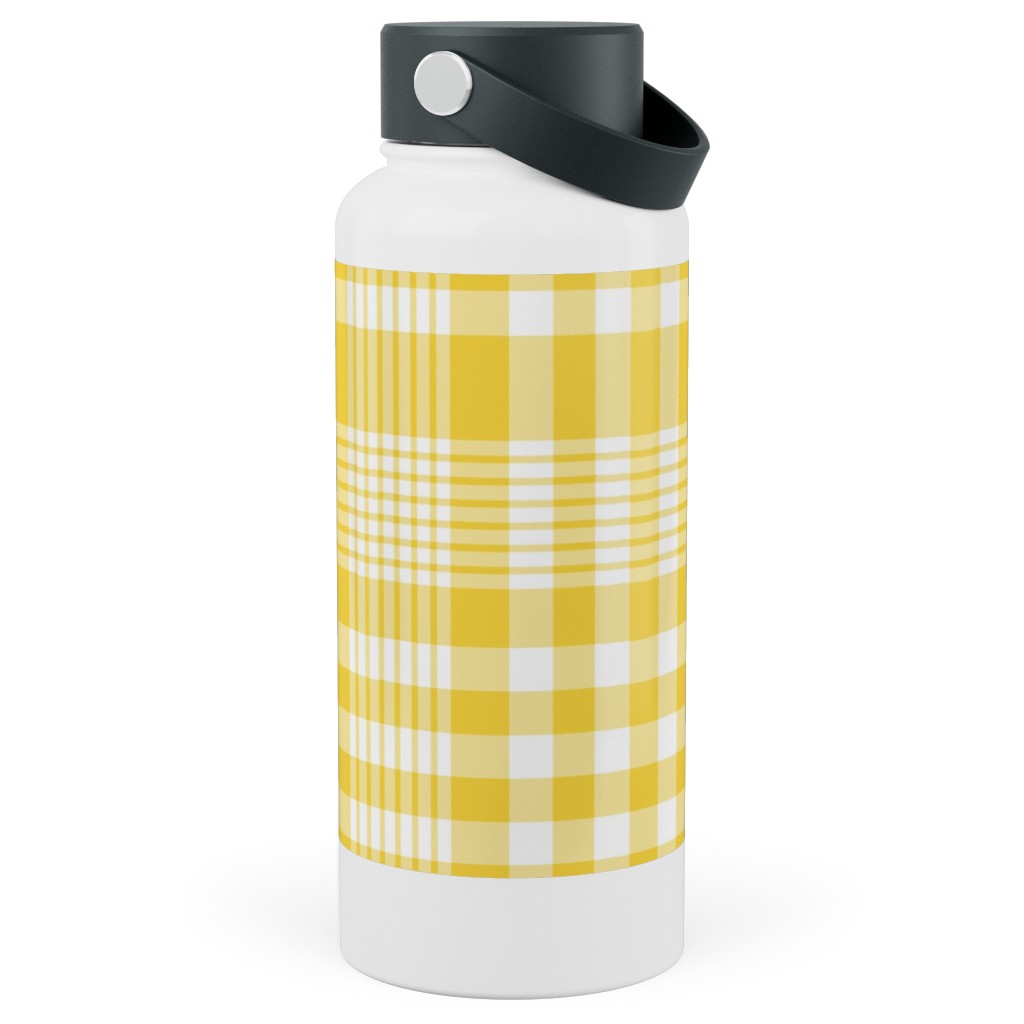 Plaid Pattern Stainless Steel Wide Mouth Water Bottle, 30oz, Wide Mouth, Yellow, Sunshine